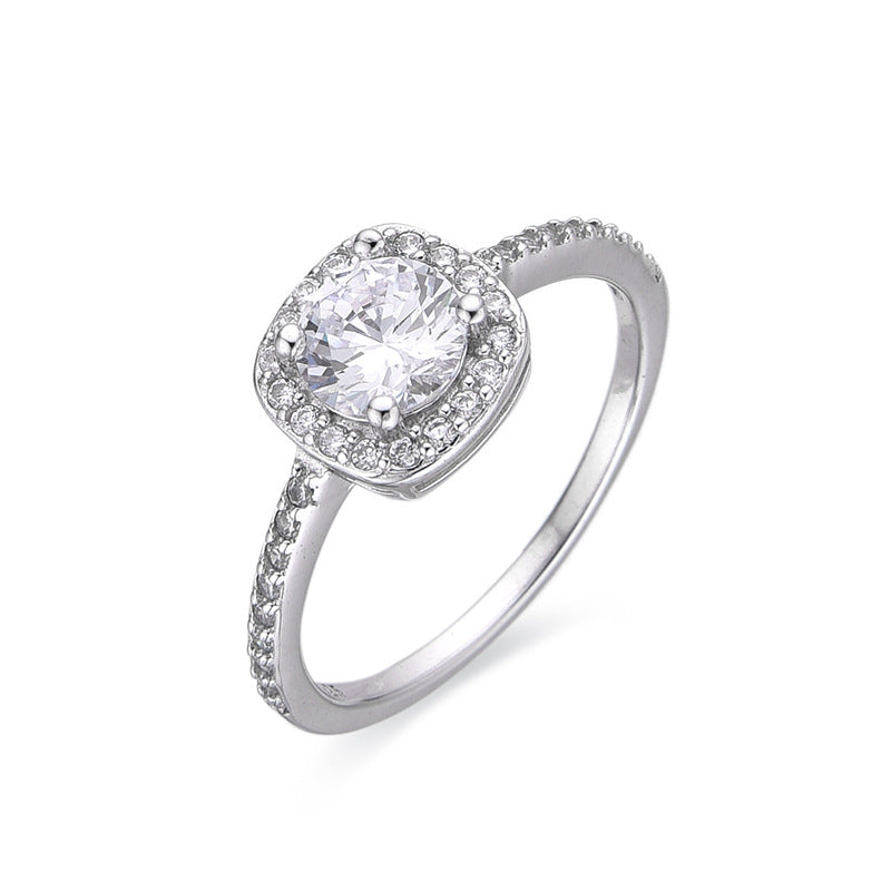 Anillo de Compromiso Solitario de Plata 925 con Circonita Cúbica y Cristales